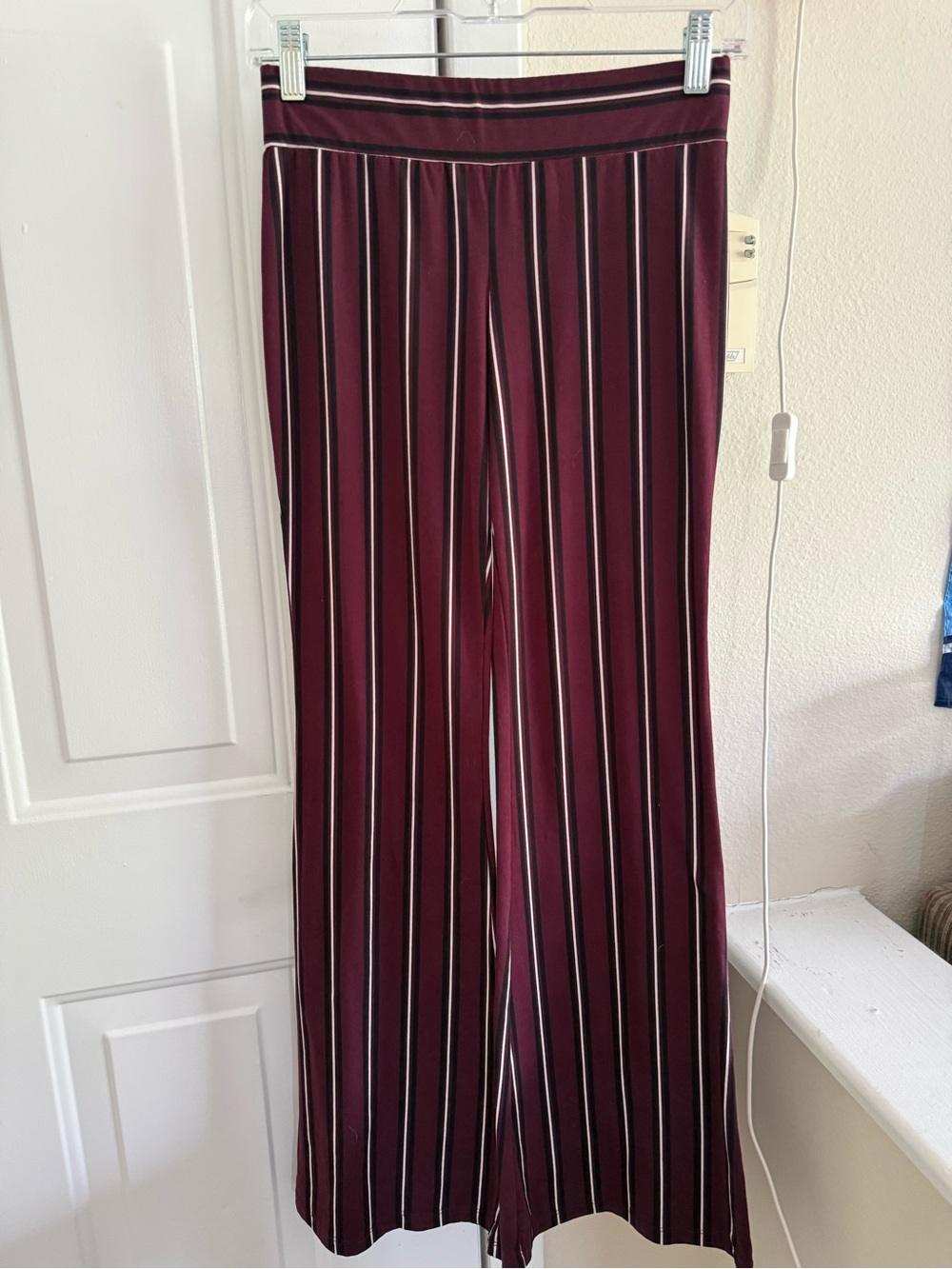 by & by Burgundy and White Vertical Stripe Wide-Leg Pants